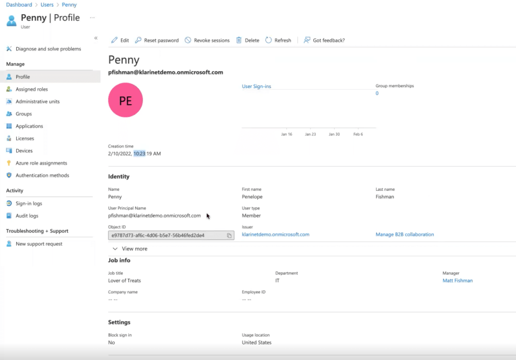 info in Azure Active Directory