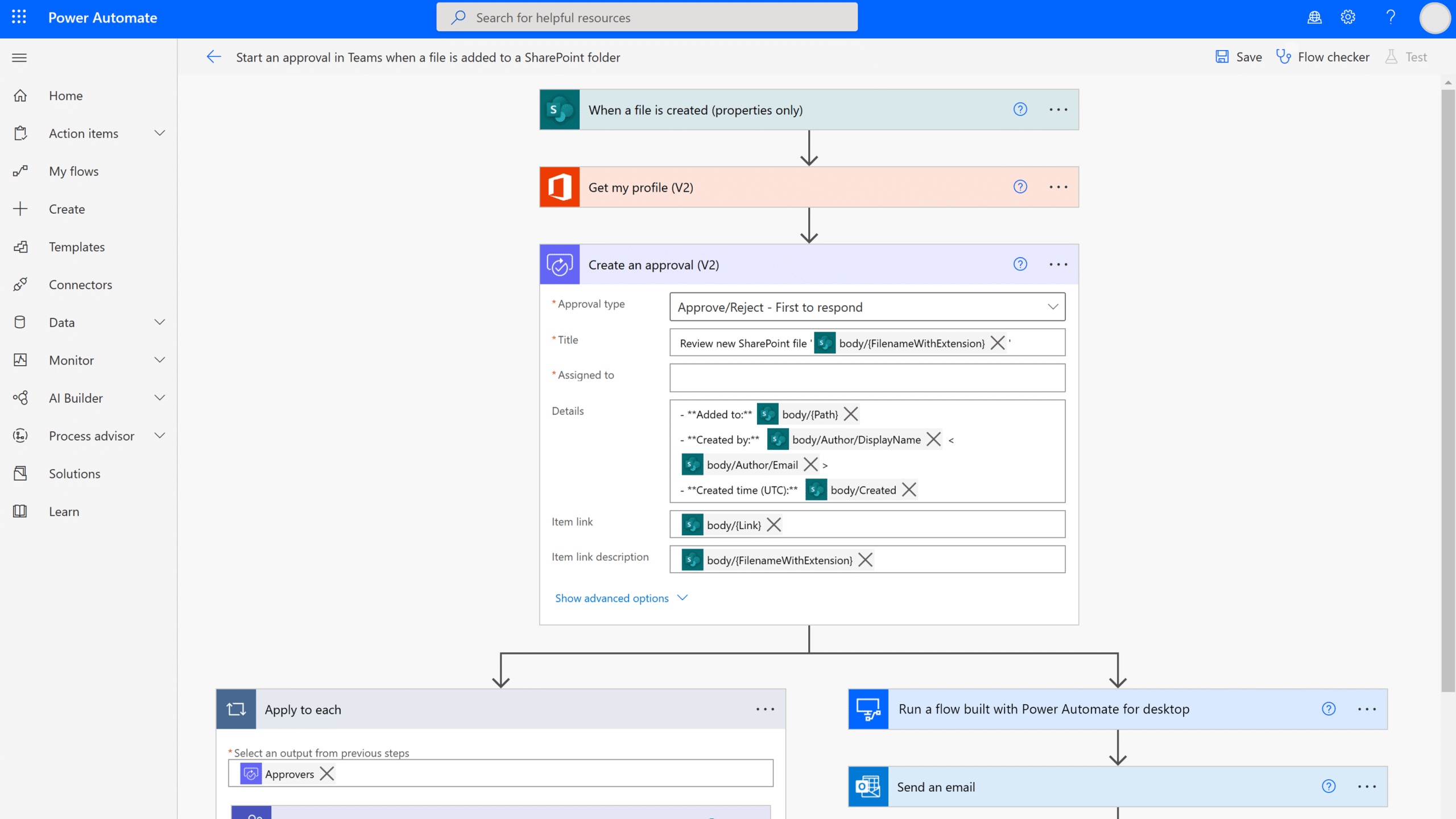 start a teams approval workflow with power automate