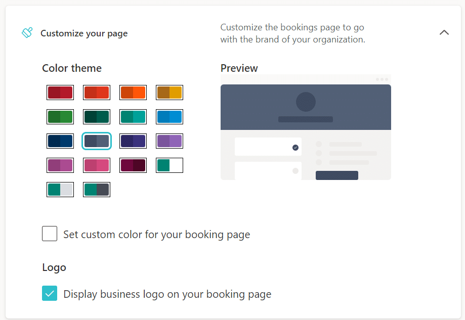 microsoft bookings color theme