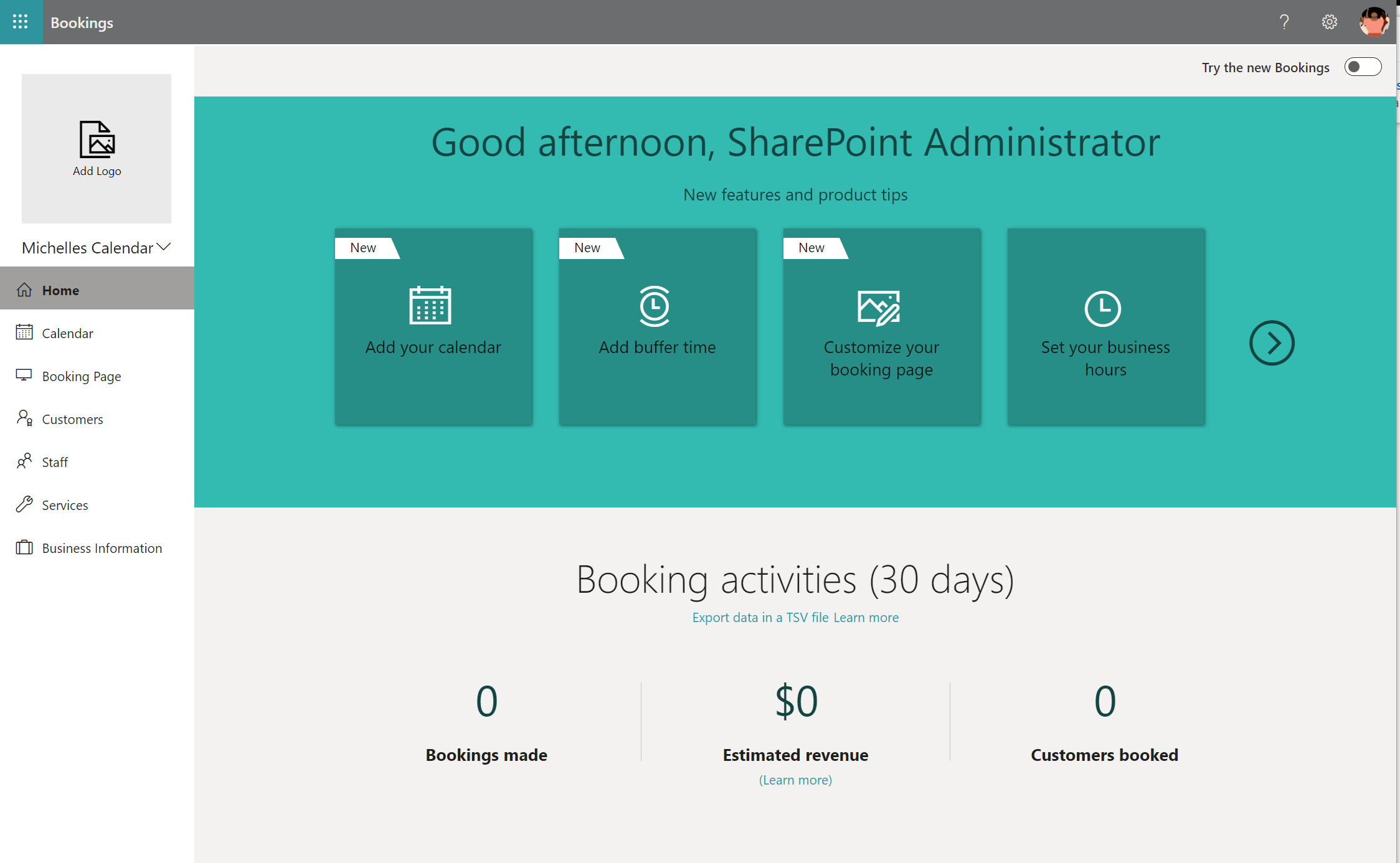 New bookings on your sharepoint page