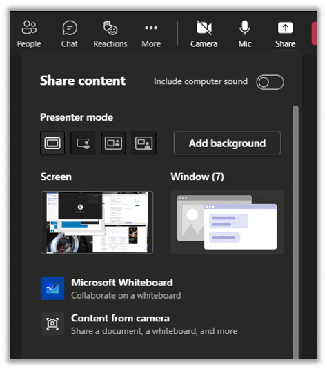 video conferencing tool – microsoft teams screen sharing options and settings
