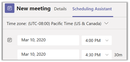 video conferencing tool - ms teams scheduling assistant